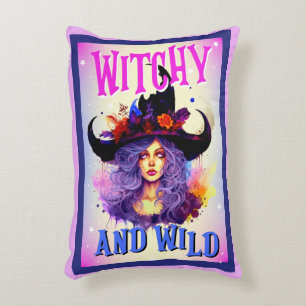 Retro Cute Purple Witchy Halloween Accent Pillow