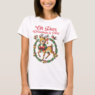 Retro Cute Reindeer Funny Christmas T-Shirt