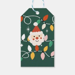 Retro Cute Santa with Fairy Lights Green Gift Tags