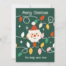 Retro Cute Santa with Fairy Lights Green