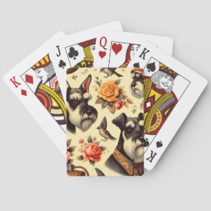 Retro Cute Schnauzer Illustration Playing Cards