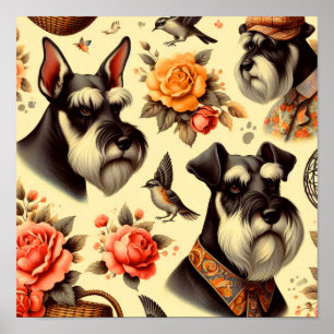 Retro Cute Schnauzer Illustration Poster