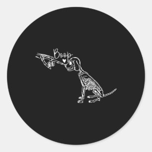 Retro Cute Skeleton Hand Boop Dog Funny Halloween Classic Round Sticker