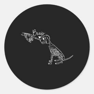 Retro Cute Skeleton Hand Boop Dog Funny Halloween Classic Round Sticker
