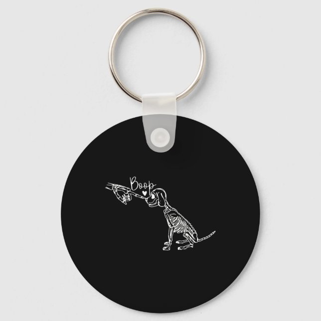 Retro Cute Skeleton Hand Boop Dog Funny Halloween  Keychain (Front)