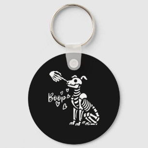 Retro Cute Skeleton Hand Boop Dog Funny Halloween Keychain