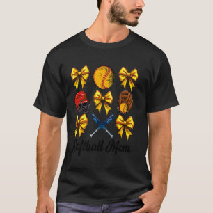 Retro Cute Softball Mama Bow Softball Mom Mothers T-Shirt
