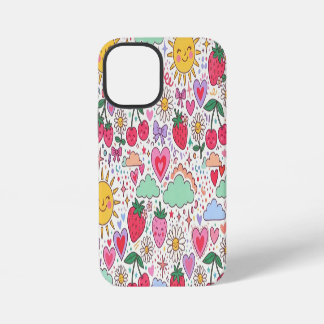 Retro Cute Strawberry, Sunshine, and Hearts Happy iPhone 12 Mini Case