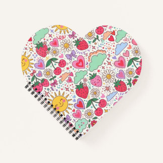 Retro Cute Strawberry, Sunshine, and Hearts Happy Notebook