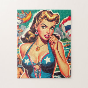 Retro Cute Summer Girl Jigsaw Puzzle