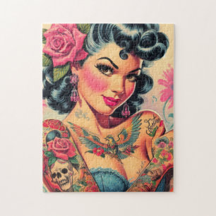 Retro Cute Tattooed Pin-up Jigsaw Puzzle