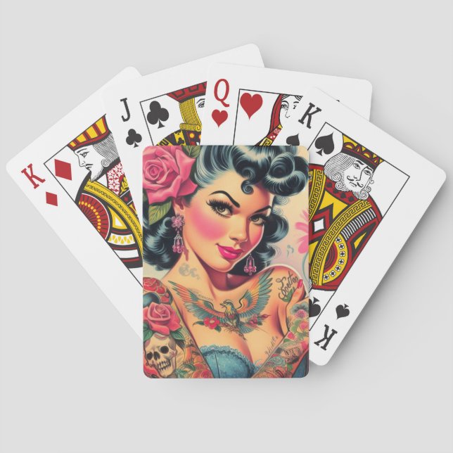 Retro Cute Tattooed Pin-up Playing Cards (Back)