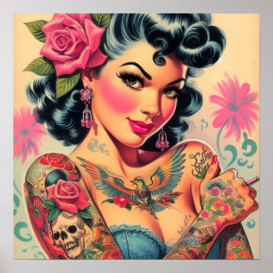 Retro Cute Tattooed Pin-up Poster