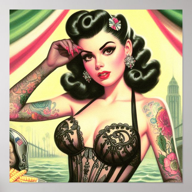 Retro Cute Tattooed Pin-up Poster (Front)
