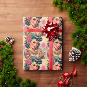 Retro Cute Tattooed Pin-up Wrapping Paper
