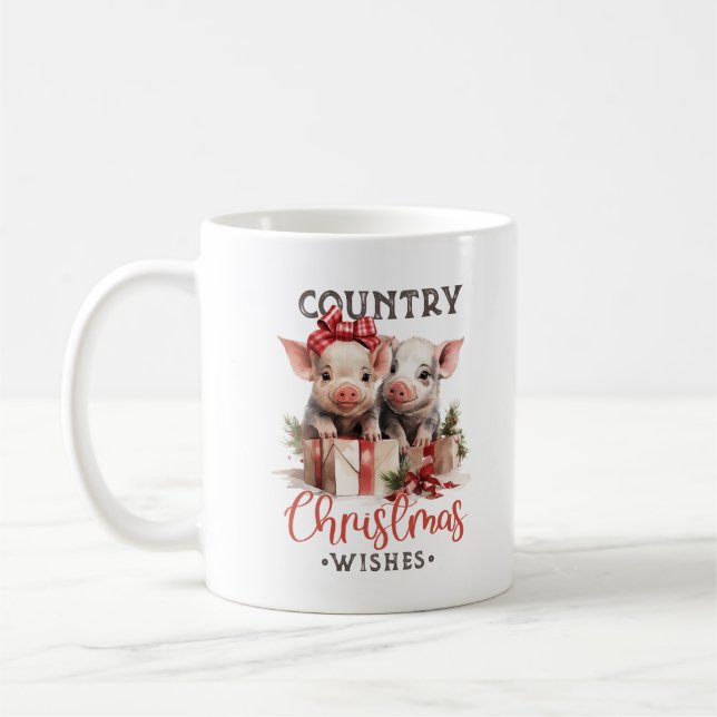 Retro cute two pigs country Christmas wishes  Coffee Mug (Left)