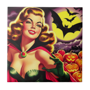 Retro Cute Vampire Pin-up Tile