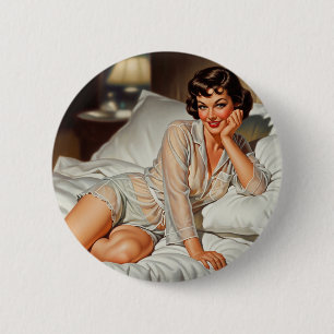 Retro Cute Woman '50 Pin-up 2 Inch Round Button
