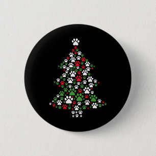 Retro Cute Xmas Dog Paw Print Christmas Tree Puppy 2 Inch Round Button