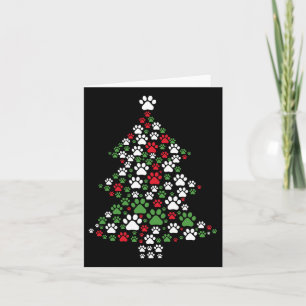 Retro Cute Xmas Dog Paw Print Christmas Tree Puppy Card