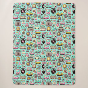 Retro Cuties: Whimsical Pastel Sherpa Blanket