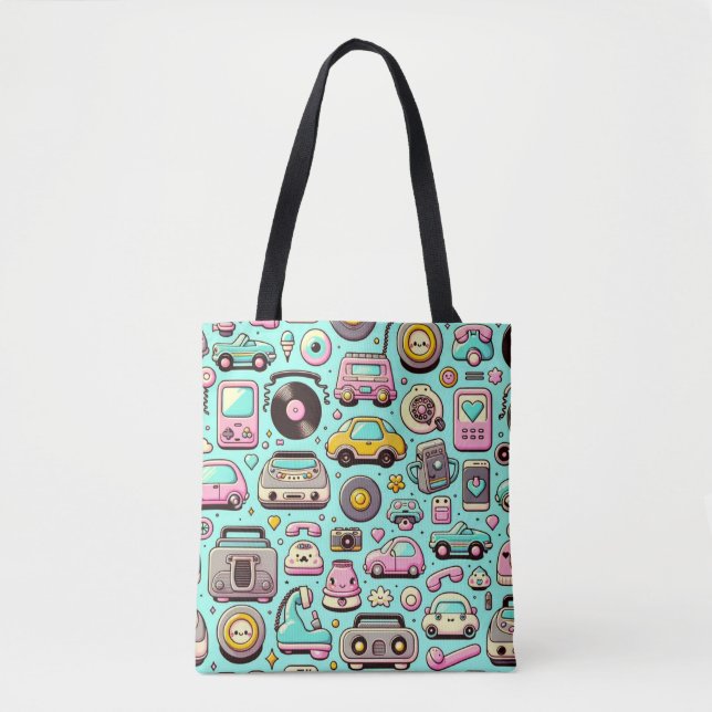 Retro Cuties: Whimsical Pastel Tote Bag (Front)
