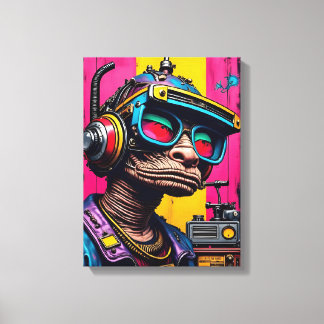 Retro Cyberpunk Alien – Neon Streetwear Sci-Fi Art Canvas Print