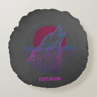 Retro Cyberpunk Geometric Animal Neon Art Graphic Round Pillow