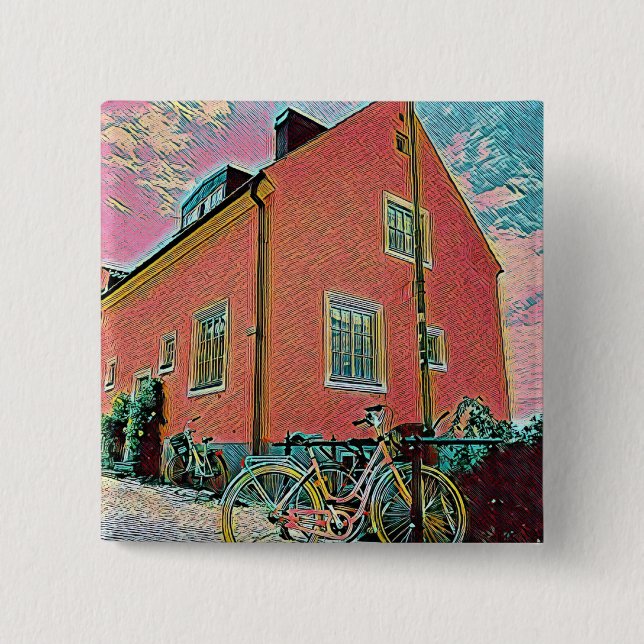 Retro cycling artwork 2 inch square button (Front)