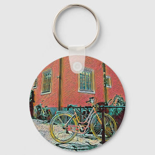 Retro cycling artwork keychain
