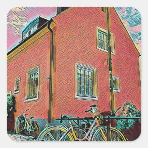 Retro cycling artwork square sticker