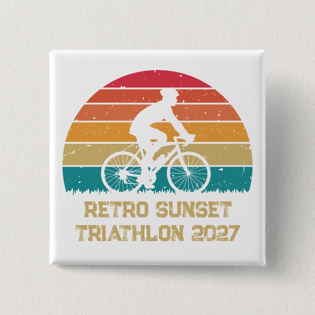 Retro Cycling Sunset Custom Triathlon 2 Inch Square Button (Front)