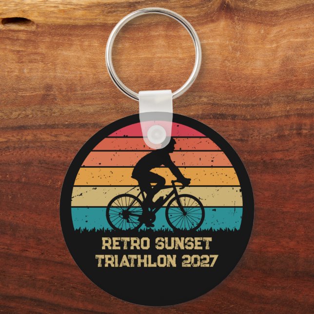Retro Cycling Sunset Custom Triathlon Keychain (Front)