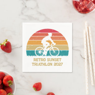 Retro Cycling Sunset Custom Triathlon Napkin
