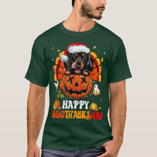 Retro Dachshund Happy Hallothanksmas Halloween Tha T-Shirt