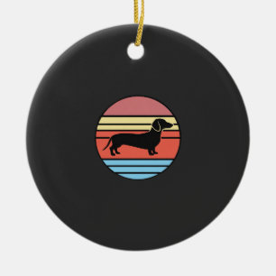 Retro Dachshund Sunset Vector Ceramic Ornament