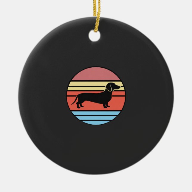 Retro Dachshund Sunset Vector Ceramic Ornament (Front)