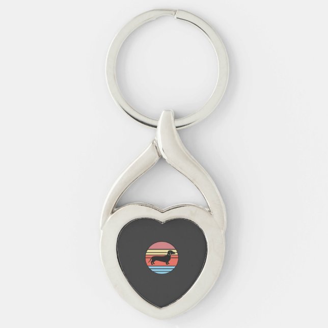 Retro Dachshund Sunset Vector Keychain (Front)
