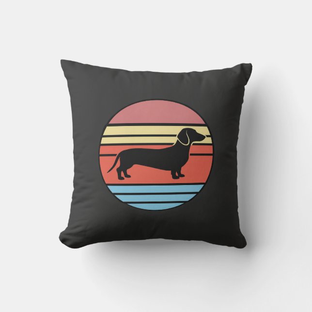 Retro Dachshund Sunset Vector Throw Pillow (Front)