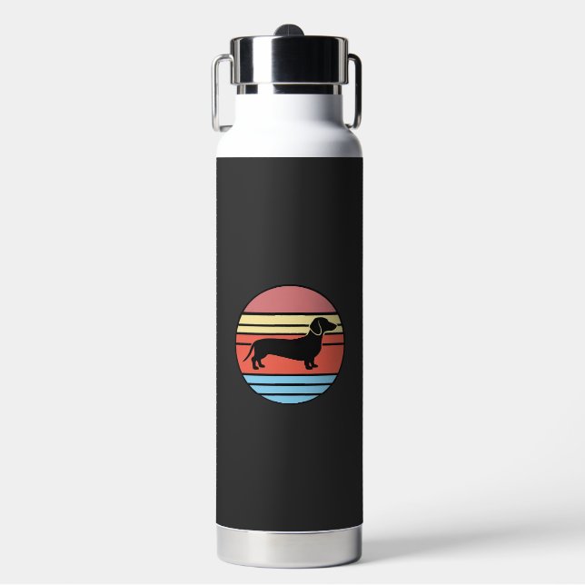 Retro Dachshund Sunset Vector Water Bottle (Front)