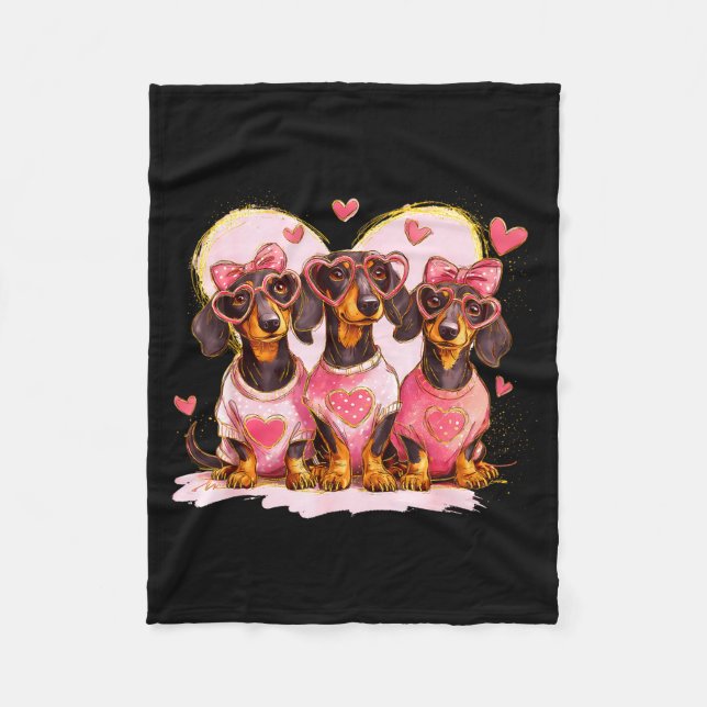 Retro Dachshund With Heart Sungles Valentine's Day Fleece Blanket (Front)