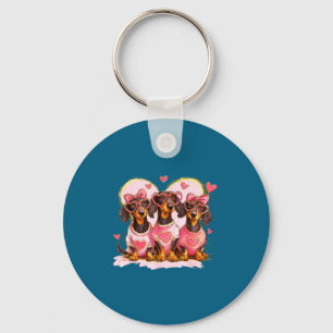 Retro Dachshund With Heart Sungles Valentine's Day Keychain