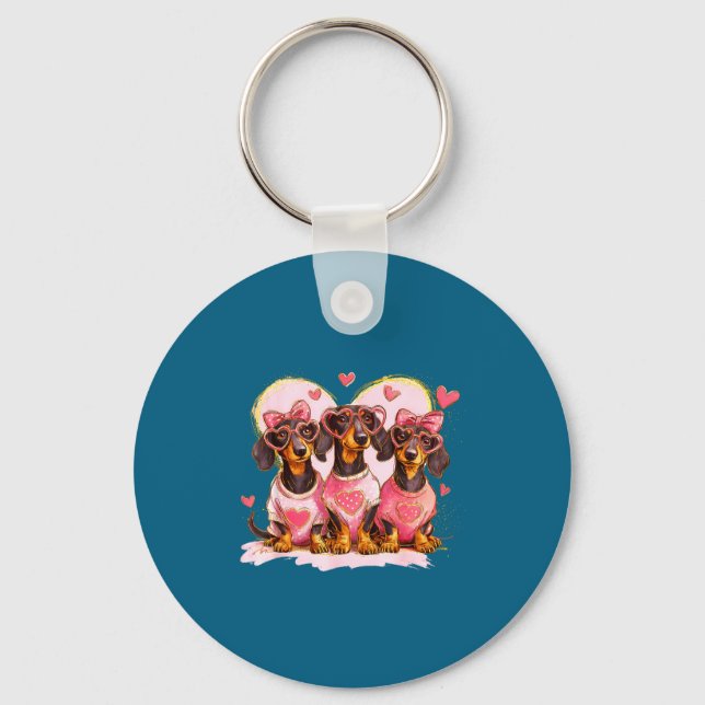 Retro Dachshund With Heart Sungles Valentine's Day Keychain (Front)