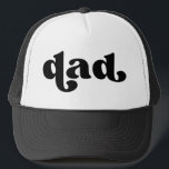 Retro Dad Black and White Trucker Hat<br><div class="desc">"dad" in retro style font,  colour is editable; add your own name if desired and choose hate style.</div>