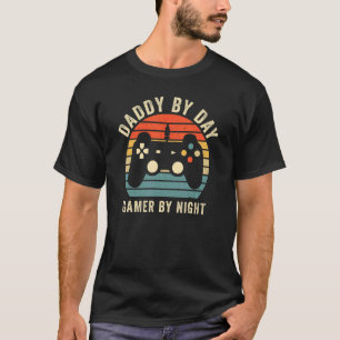 Retro Daddy By Day Gamer By Night Gaming Dad Fathe T-Shirt