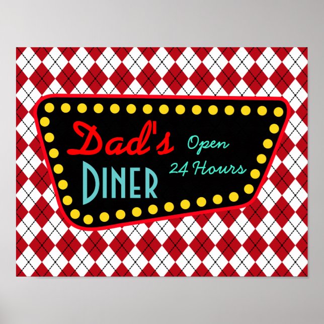 Retro Dad's Diner Sign Art Poster Gift (Front)