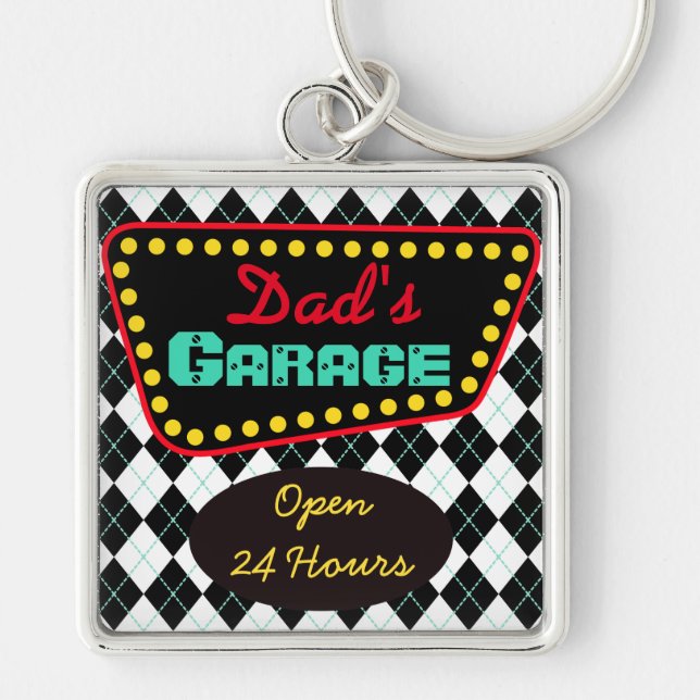 Retro Dad's Garage Keychain Gift (Front)