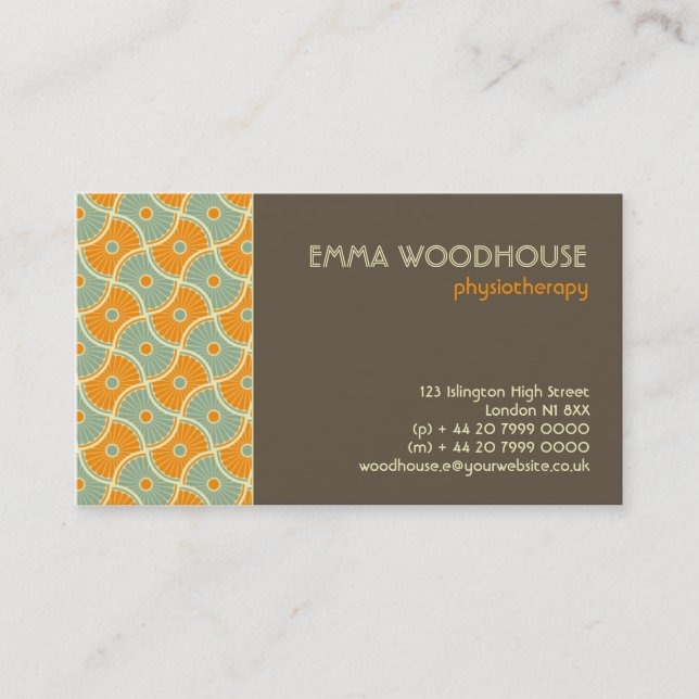 Retro!Dahlia Brown, Orange and Aqua Business Card (Front)