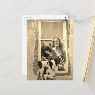 Retro Dairy Princess Collage Sepia Postcard