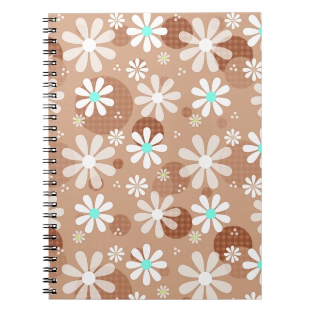 Retro Daisies and Brown Polka Dots Notebook (Front)